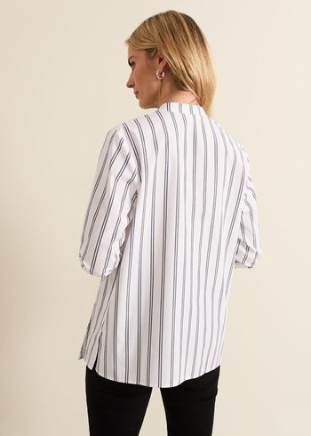 Phase Eight Ashlyn Asymmetric Striped Shirts White USA | 2960174-CN